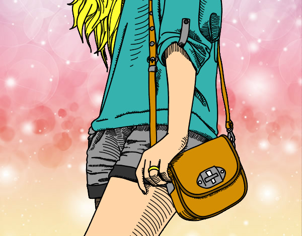Dibujo Chica con bolso pintado por color1