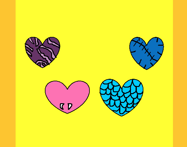 Dibujo Cuatro corazones pintado por anmo10
