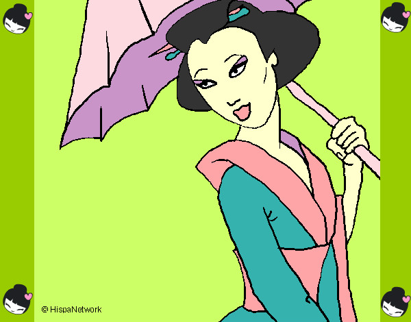 Dibujo Geisha con paraguas pintado por Veri Veri