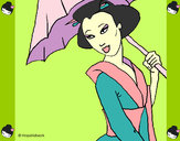 Dibujo Geisha con paraguas pintado por Veri Veri
