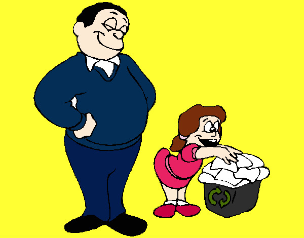 padre e hija reciclando
