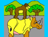 Dibujo Rinoceronte y mono pintado por mimoar