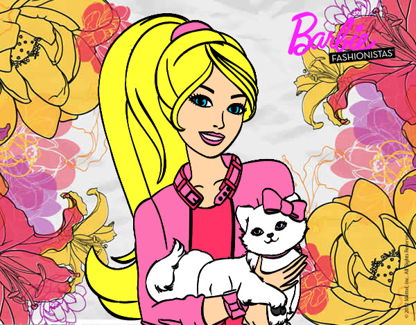 Dibujo Barbie con su linda gatita pintado por PEPITAYO5