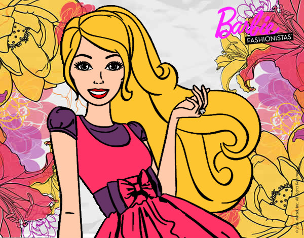 Dibujo Barbie con su vestido con lazo pintado por Super-Girl
