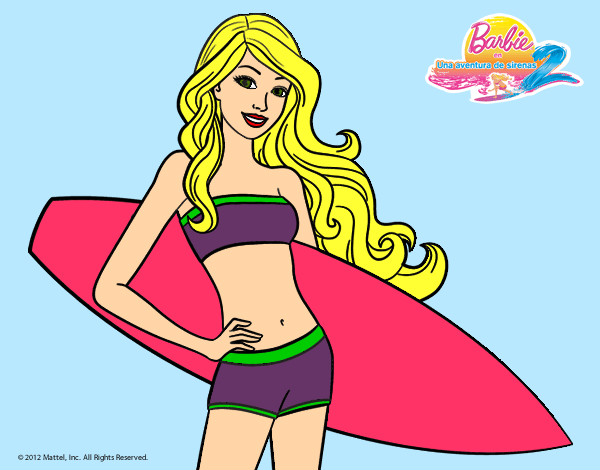 Dibujo Barbie con tabla de surf pintado por ivi999