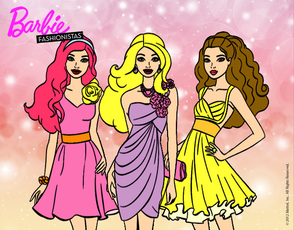 Dibujo Barbie y sus amigas vestidas de fiesta pintado por emylse
