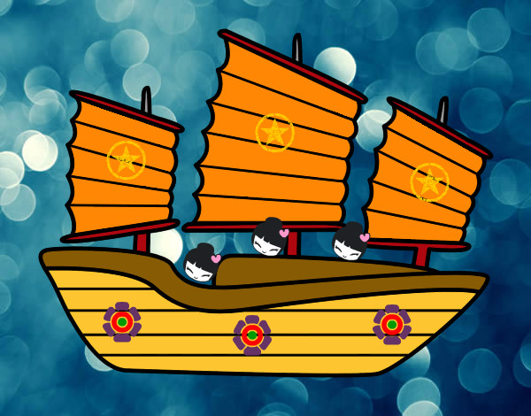 Dibujo Barco oriental pintado por cachu