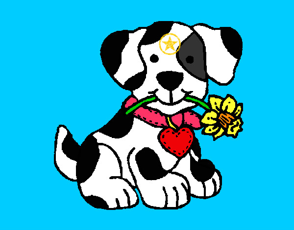 Dibujo Cachorro con una flor en la boca pintado por mikuhatasu