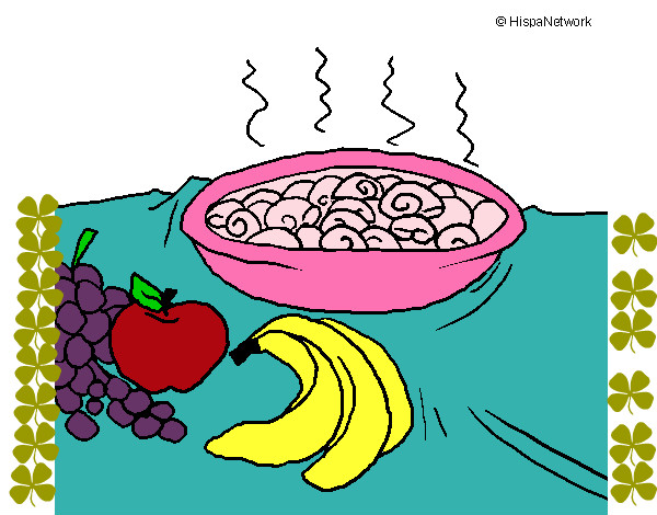 Dibujo Fruta y caracoles a la cazuela pintado por melabonita
