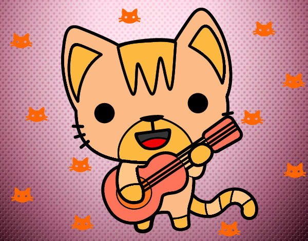 Dibujo Gato guitarrista pintado por Micaaela