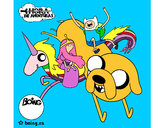 Dibujo Jake, Finn, la princesa Chicle y Lady Arco Iris pintado por caritosol
