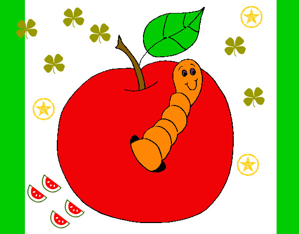 Dibujo Manzana con gusano pintado por martinam