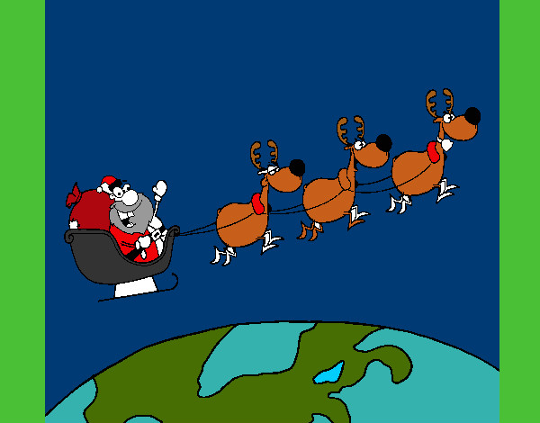 Dibujo Papa Noel repartiendo regalos 3 pintado por lizbelitha