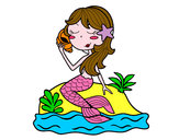 Dibujo Sirena sentada en una roca con una caracola pintado por holaailen 