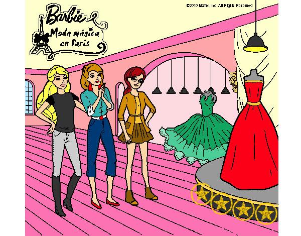 Dibujo Barbie mirando vestidos pintado por Veri Veri