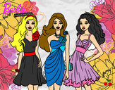 Dibujo Barbie y sus amigas vestidas de fiesta pintado por Bimi