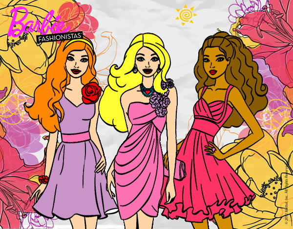 Dibujo Barbie y sus amigas vestidas de fiesta pintado por Lucia9