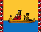 Dibujo Madre e hijo en canoa pintado por charito