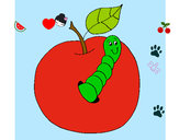 Dibujo Manzana con gusano pintado por Titiny2007