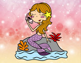 Dibujo Sirena sentada en una roca con una caracola pintado por MARICUTS