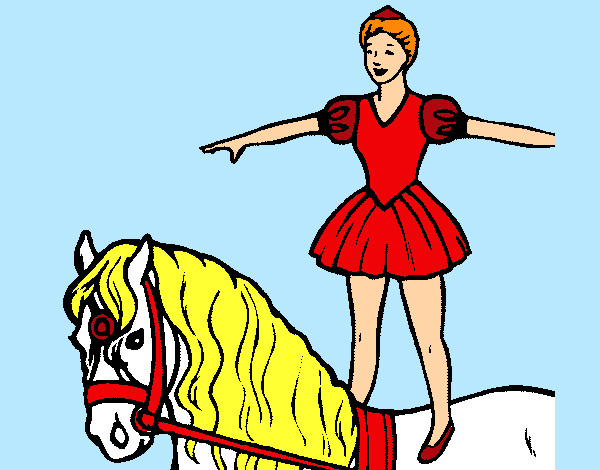 Dibujo Trapecista encima de caballo pintado por espejo