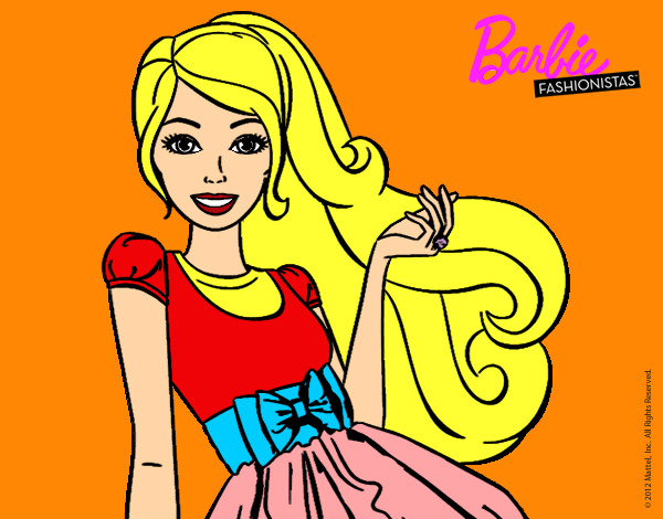 Dibujo Barbie con su vestido con lazo pintado por ALBAS
