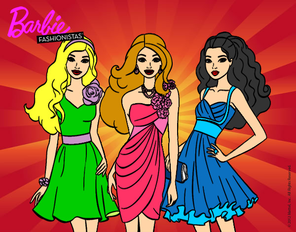 Dibujo Barbie y sus amigas vestidas de fiesta pintado por Andd