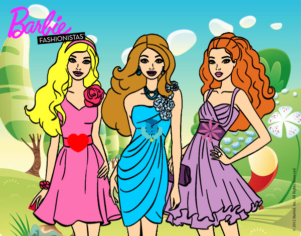 Dibujo Barbie y sus amigas vestidas de fiesta pintado por babykaly06