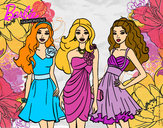 Dibujo Barbie y sus amigas vestidas de fiesta pintado por Loly_Loky