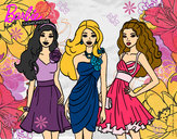 Dibujo Barbie y sus amigas vestidas de fiesta pintado por MartaMari