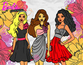 Dibujo Barbie y sus amigas vestidas de fiesta pintado por Viiko12
