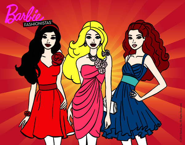 Dibujo Barbie y sus amigas vestidas de fiesta pintado por vlentinita