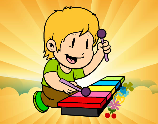 Niño y su xilofono magico