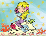 Dibujo Sirena sentada en una roca con una caracola pintado por jenhizita 