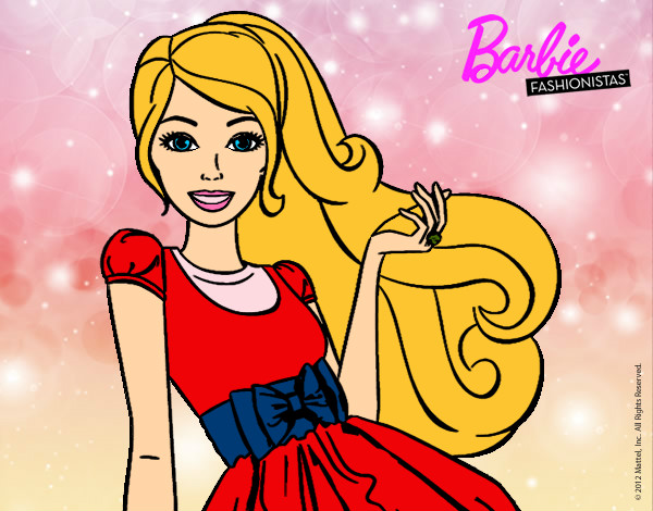 Dibujo Barbie con su vestido con lazo pintado por patribueno