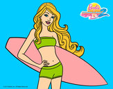 Dibujo Barbie con tabla de surf pintado por patribueno