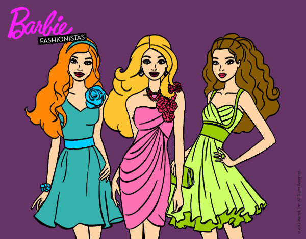 Dibujo Barbie y sus amigas vestidas de fiesta pintado por Badinu