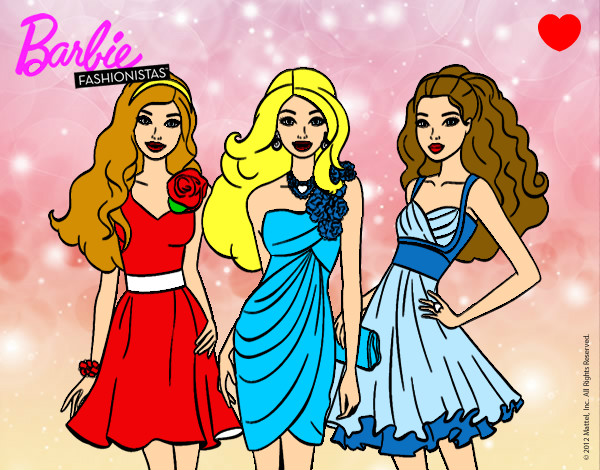 Dibujo Barbie y sus amigas vestidas de fiesta pintado por oled
