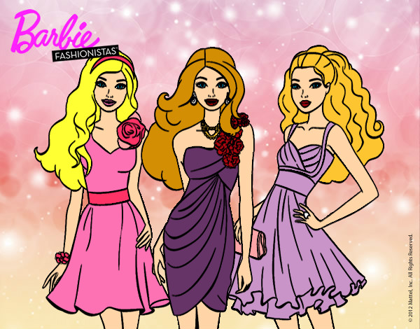 Dibujo Barbie y sus amigas vestidas de fiesta pintado por patribueno
