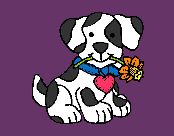 Dibujo Cachorro con una flor en la boca pintado por Badinu