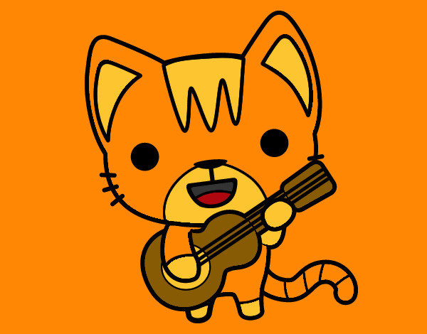 Dibujo Gato guitarrista pintado por Meriem02