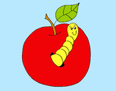 Dibujo Manzana con gusano pintado por XOFI