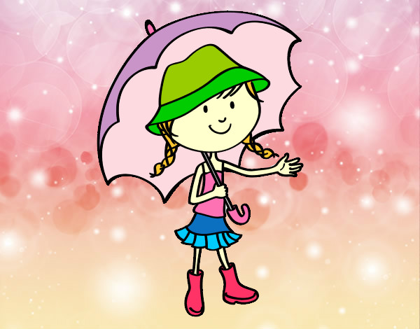 Dibujo Niña con paraguas pintado por XOFI