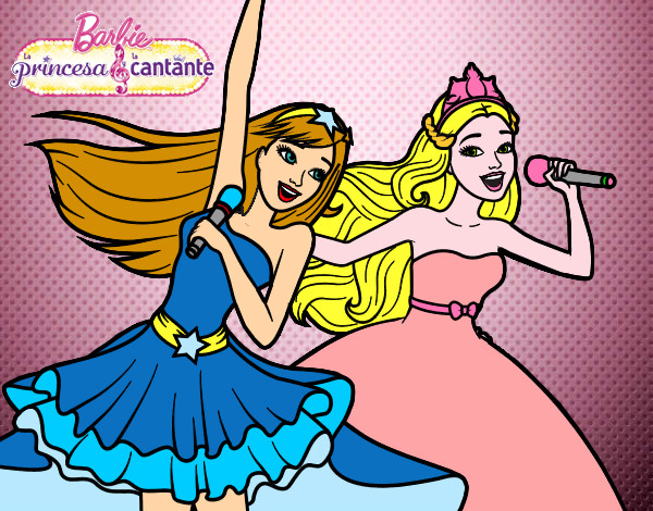 Dibujo Barbie y la princesa cantando pintado por anjana