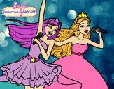 Dibujo Barbie y la princesa cantando pintado por preciosita