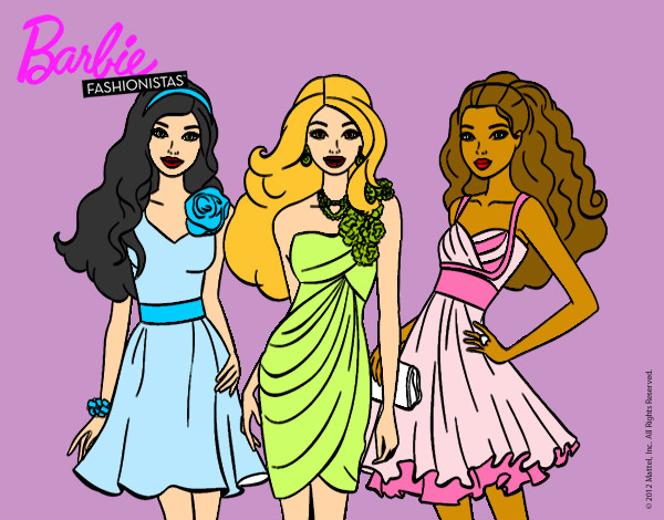 Dibujo Barbie y sus amigas vestidas de fiesta pintado por TiernaNany