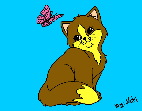 Dibujo Gatito y mariposa pintado por Keity11