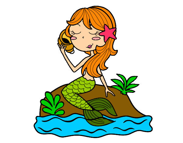 Dibujo Sirena sentada en una roca con una caracola pintado por Mimi_32