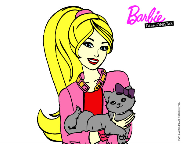 Dibujo Barbie con su linda gatita pintado por pieyu