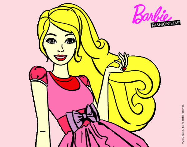 Dibujo Barbie con su vestido con lazo pintado por pieyu